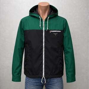 Prada Green Black Colorblock Nylon Hooded Windbreaker Men’s US M